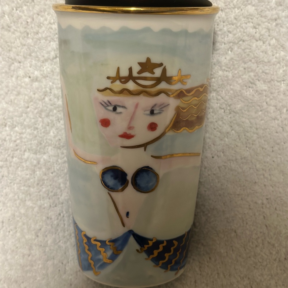 Artistic Ceramic Vase with Gold Accents
